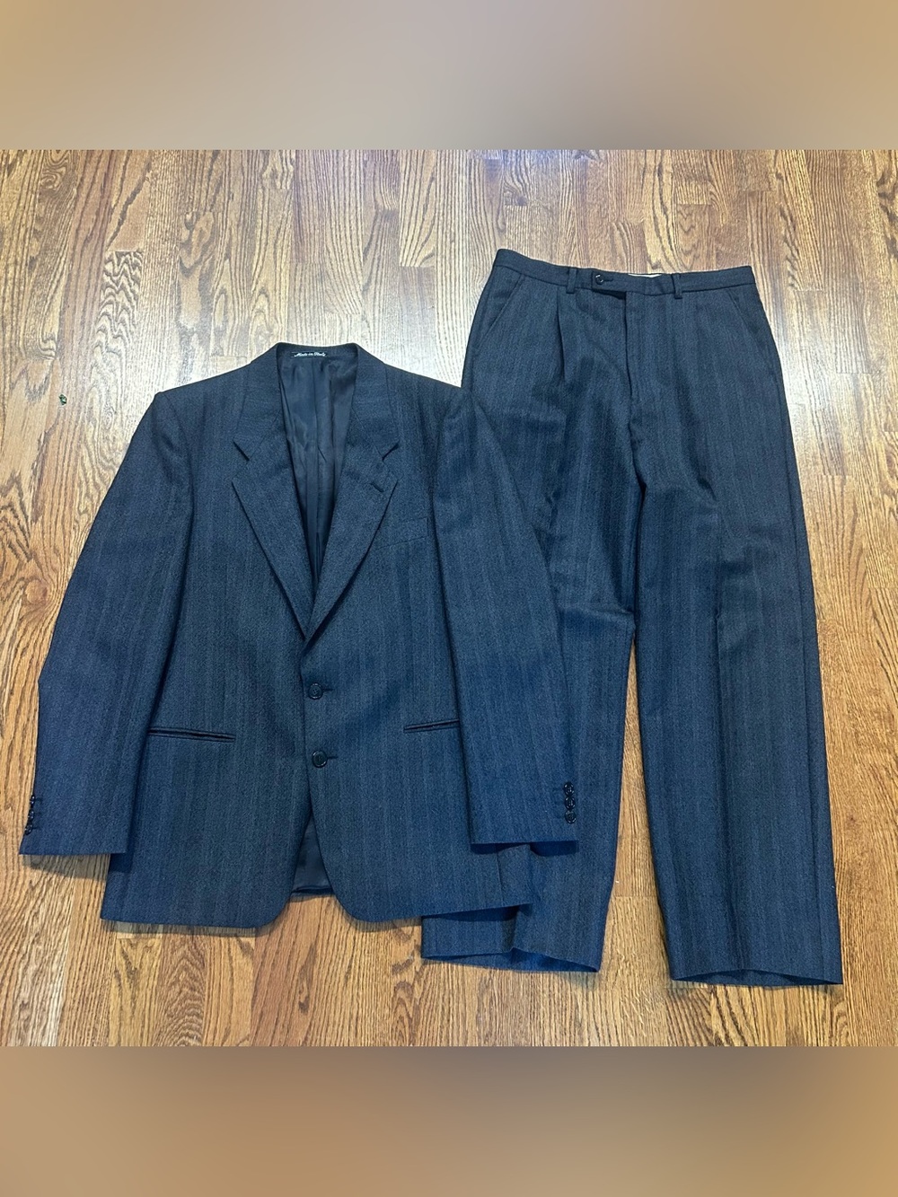 Mani By Giorgio Armani Double Breast Suit 40R Pants 32x30 Grey Plaid Pleated